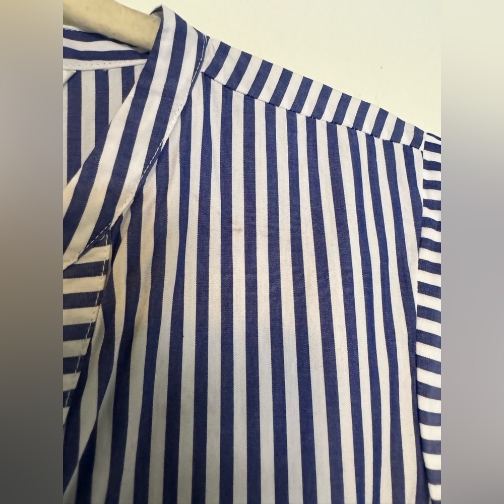 Veronica Beard Ruched Striped Cotton Shirt Dress Sleeveless Size 10 Blue EUC - Picture 13 of 13